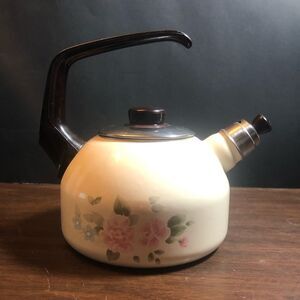 Vintage Cream and Brown Tea Kettle for Kitchen Accessories